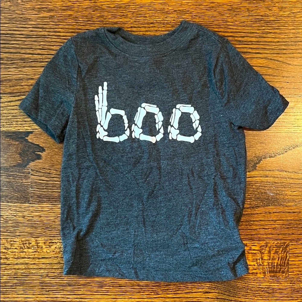 Old Navy Charcoal Tee with Skeleton 'Boo' Graphic, Halloween